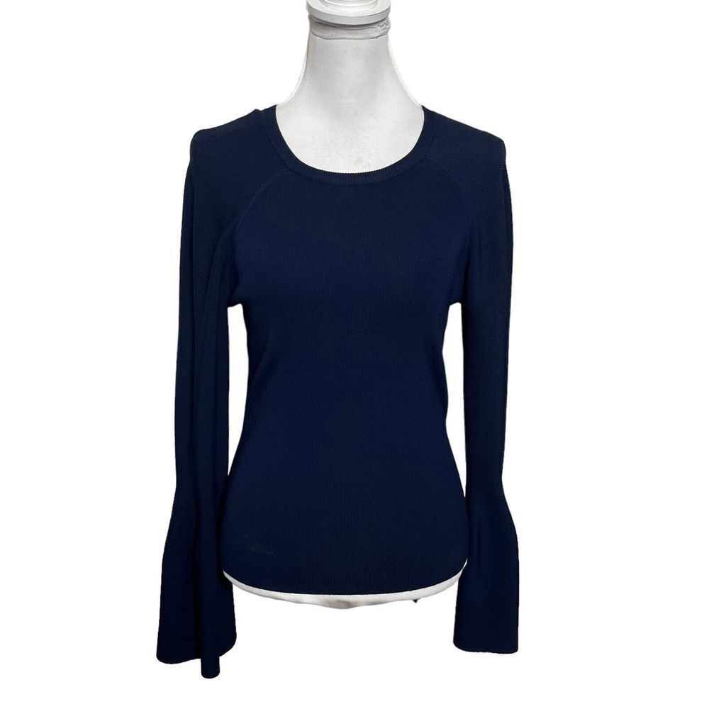 Jonathan Simkhai Signature Bell Sleeves Knit Blouse in Navy Blue - Size Small - Picture 2 of 14